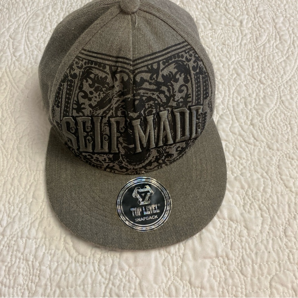 Top Level Self Made Embroidery Snapback Hat Gray Adjustable